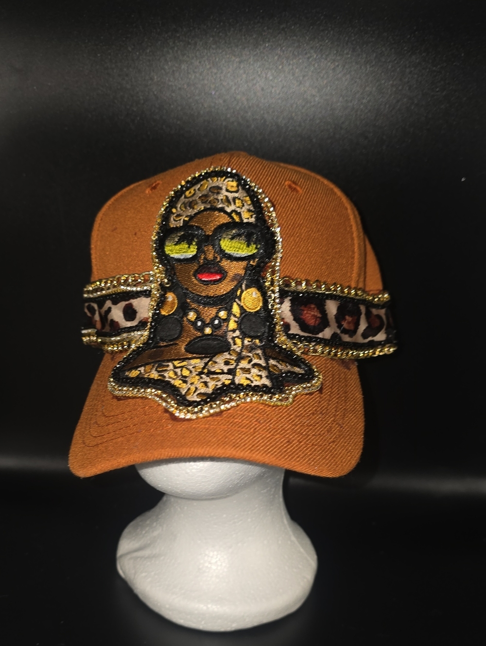 Women’s Embellished Brown Baseball Cap with Leopard